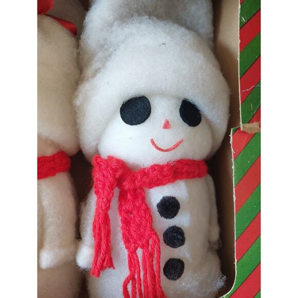Vintage Fuzzy Frostys Snowman Decor Set of 2 Handmade in USA Boxed - Picture 3 of 4